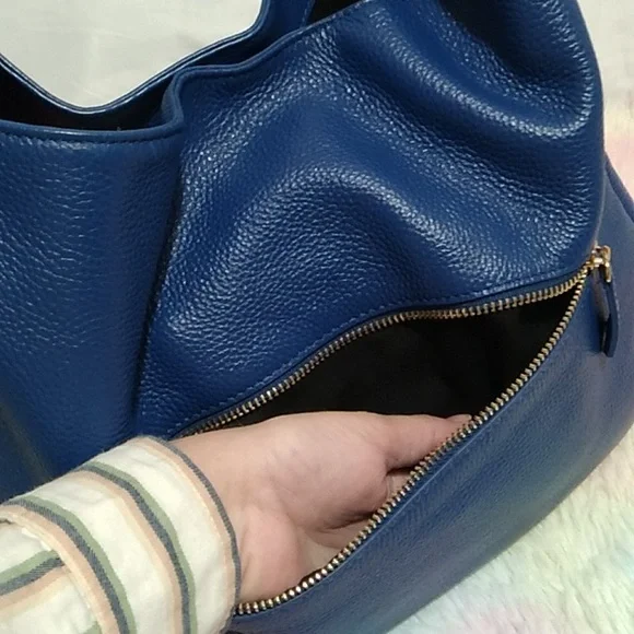 Authentic Laggo Genuine Blue Leather Hobo Shoulder Bag - Picture 11 of 16